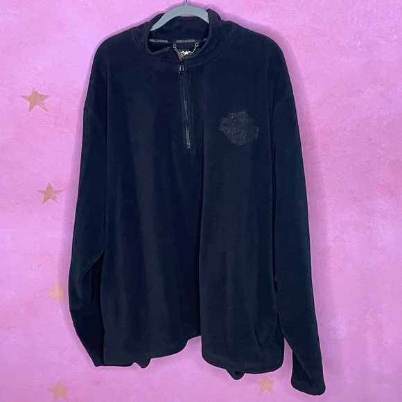 Harley Davidson Mens XXX-Large, 3XL Black Quarter Zip Embroidered Logo Fleece - Picture 1 of 7